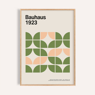 Framed Mid Century Modern wall art with green and peach geometric shapes