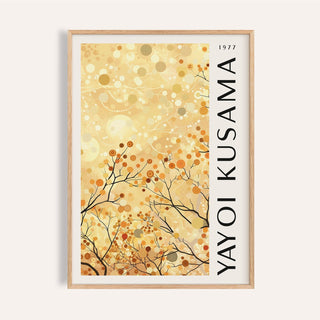Framed Yellow Nature Art showing abstract autumn branches with orange and yellow dots