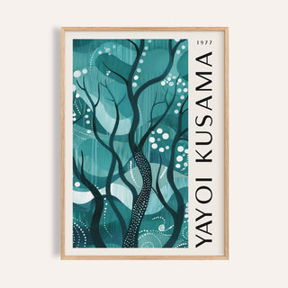Framed Green Nature Poster with abstract forest branches in aqua and teal shades