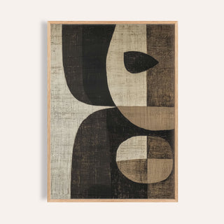 Earthy Tones wall art with abstract black and beige shapes in a minimalist style