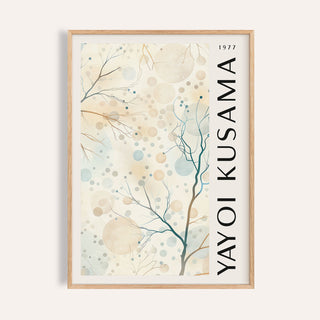 Close-up of Nature Prints wall art showing abstract tree branches with beige and blue circles