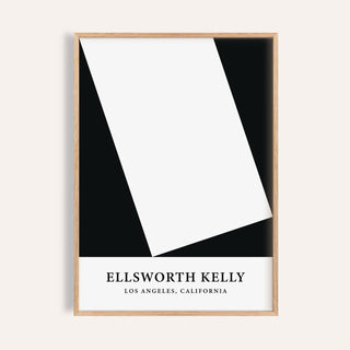 Framed black and white office print featuring white rectangle abstraction with text below