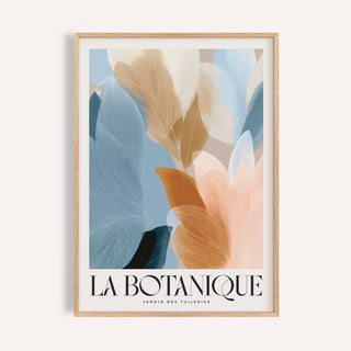 Framed Blue Pink Wall Art featuring abstract botanical leaves in blue and peach tones