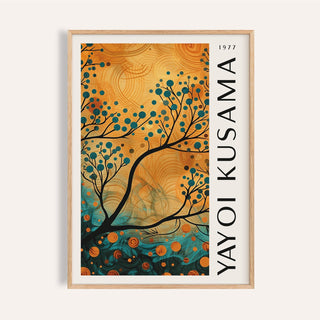 Framed close-up of Autumn Wall Art for Living Room with abstract tree branch in orange and blue tones