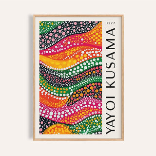 Framed print close-up of polka dot art featuring colorful dotted waves in an abstract style