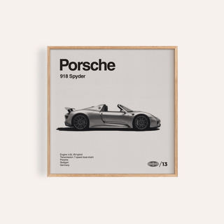 Hybrid Supercar Wall Art showing silver sports car side view for automotive wall decor