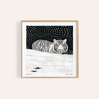 Framed print of art white tiger with minimalist black and white design