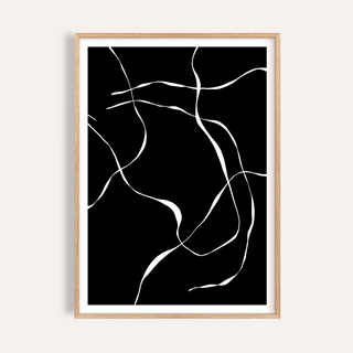 Framed Abstract Lines Art Print with white abstract lines on black background