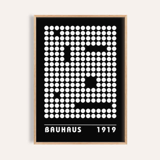 Digital Wall Art abstract dot pattern in black and white with bauhaus text and date