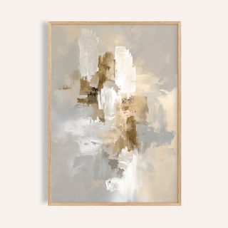 Framed Abstract Neutral Art Print showing soft beige and white abstract blocks on a grey background