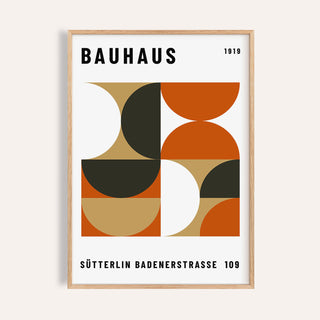 Framed print close-up of Office Wall Decor with geometric shapes in brown and black on white background