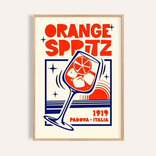 Framed Italian Cocktail Art Print with orange spritz cocktail illustration in retro style