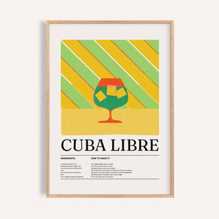 Framed print of Large Colorful Wall Art showing a cuba libre cocktail illustration with green and yellow stripes