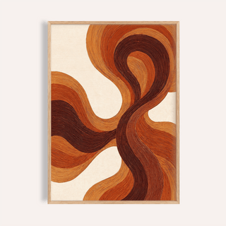 Organic Line Poster framed close-up showing flowing lines in shades of brown and orange