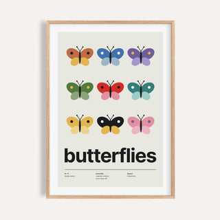 Butterfly specimen print shown on a plain warm cream wall