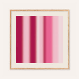 Blurred print of nine soft vertical stripes in raspberry, pink and blush