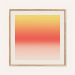 Lemon sunset print fading from lemon yellow into a coral band and blush