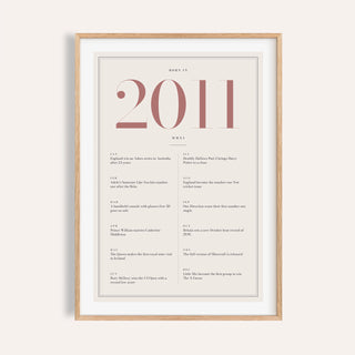 2011 year print with dusty rose numerals on cream on a plain warm wall