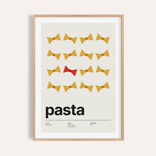 Rows of farfalle pasta print shown on a plain warm wall