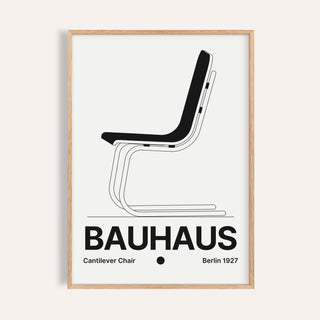 Chair poster of a cantilever chair with a black moulded seat and BAUHAUS wordmark