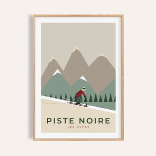 Retro alpine skier print shown on a plain warm wall