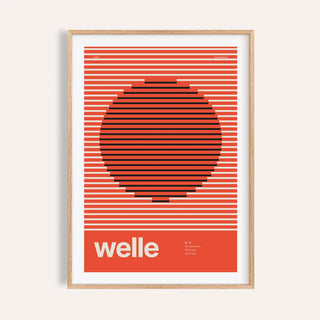 Red stripes with a shifting circle print shown on a plain warm wall