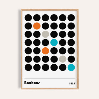 Graphic prints framed print close-up of a coloured dots grid with black orange grey and blue dots