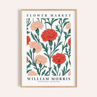 Pictures for Living Room framed print of carnation flowers in red and peach with green leaves