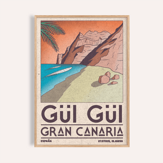 Gran Canaria Beach Art Print in mid-century style with beach cliffs and turquoise water close-up