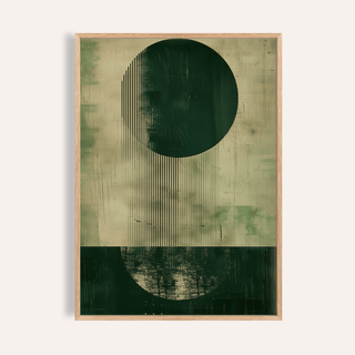 Framed modern abstract art print of minimalist green and beige circles