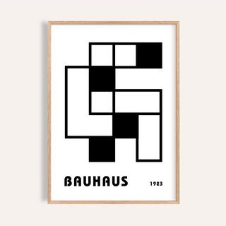 Minimalist Block Art framed print with black and white blocks and Bauhaus typography