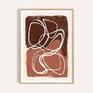 Minimalist Shapes wall art with abstract brown and terracotta shapes and white lines