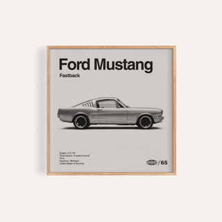 Classic American Muscle Car Poster side view in black and white for living room wall art