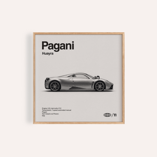 Italian Hypercar Poster showing side view of a silver sports car with black wheels