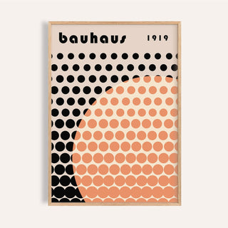 Cool Art Poster framed close-up with black and peach polka dot geometric shapes