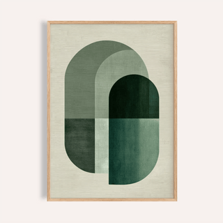 Framed print of Green Tone Poster Print with abstract overlapping rounded shapes in green shades