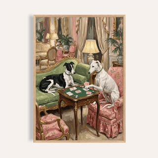 Vintage Dog Wall Art with Pink, Green, White, and Black hues for living room wall art