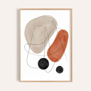 Framed Abstract Shapes Art Print with beige and burnt orange shapes on a cream background