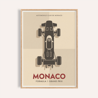 Front-facing view of Top-Down Racing Car Poster showing minimalist overhead single-seater vehicle with beige background