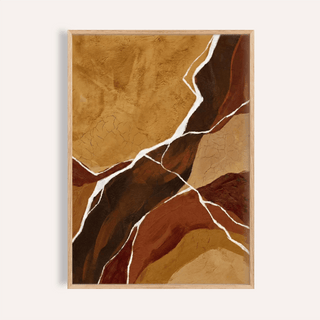 Abstract Earth Tones Art with white lines across brown and beige abstract shapes