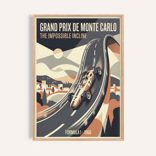 Featured Grand Prix Wall Art poster with race car on looping incline and bold headline text