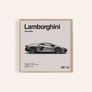 Modern Supercar Art Print showing silver sports car side view in silver, black, and grey tones