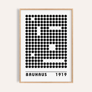 Framed close-up of Bauhaus Prints with black dot pattern and Bauhaus 1919 text