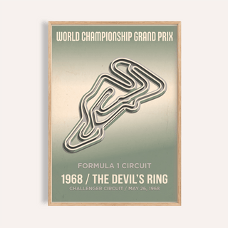 Framed Vintage Street Circuit Map Poster of 1968 The Devil's Ring in muted green and cream tones