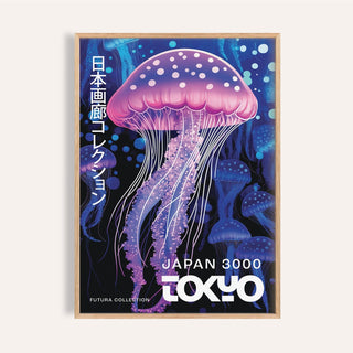 Under The Sea Decor framed print of a pink jellyfish with blue and purple background