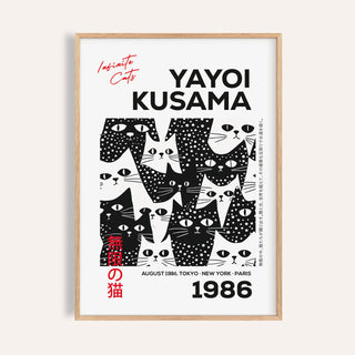Playful black and white cat art inspired by Yayoi Kusama's dot style