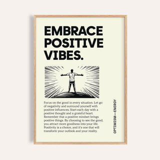 Framed Motivational Quote Poster with text and person embracing positivity in black and cream