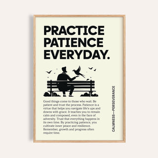 Framed Motivational Quotes Posters with black text and silhouette of person feeding bird on bench