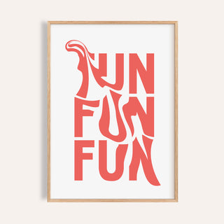 Framed print showing fun typography in coral on a white background