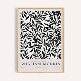 Black and White Vintage Wall Art framed print close-up with black leaf branches and text in beige background
